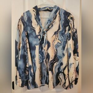 SHEIN Blue and Cream Marble Print Blouse